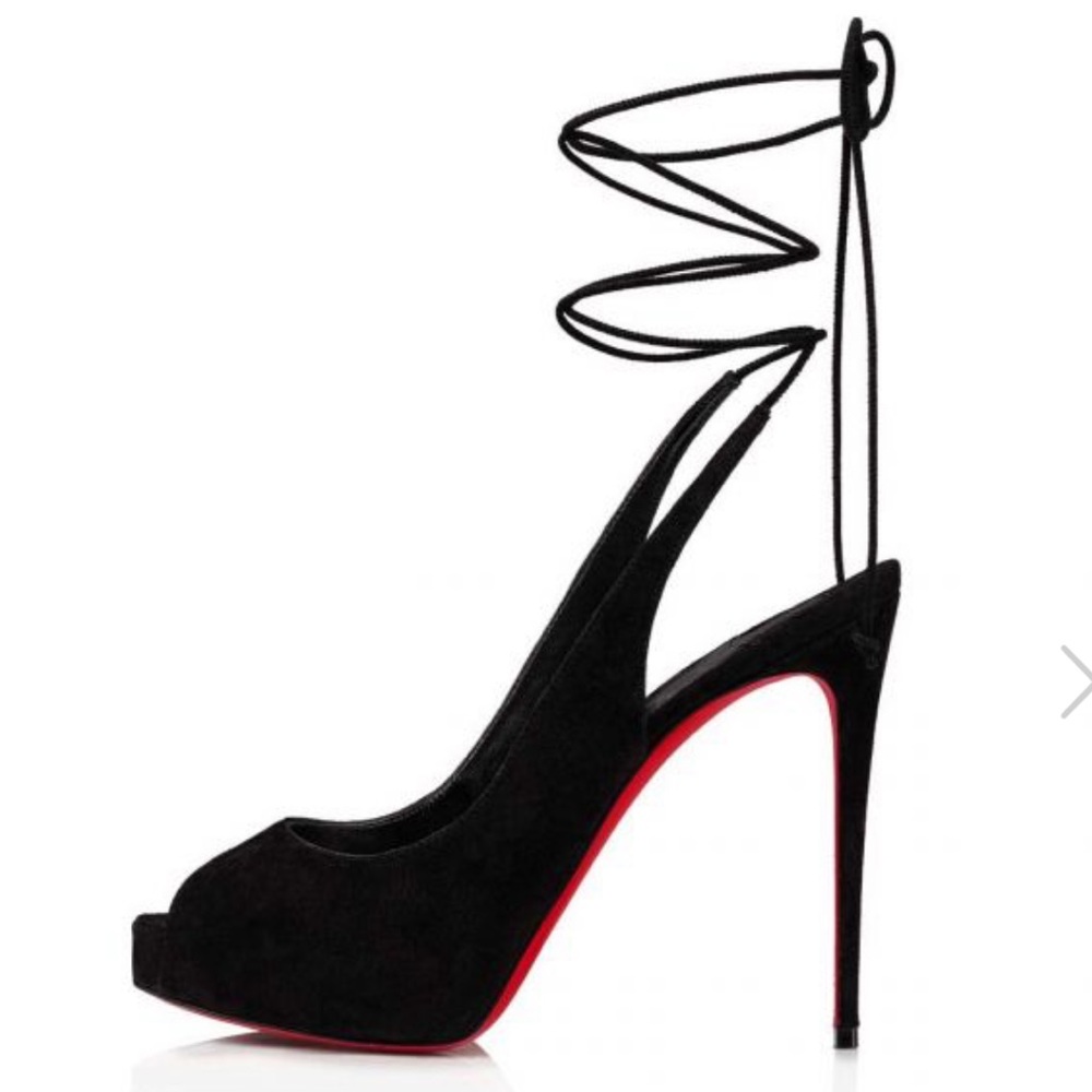 Black suede lace up Louboutin heels